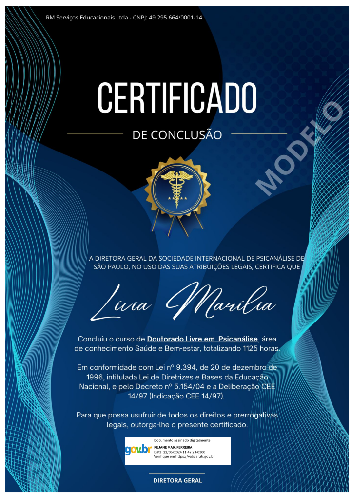 certificado doutorado em psicanálise